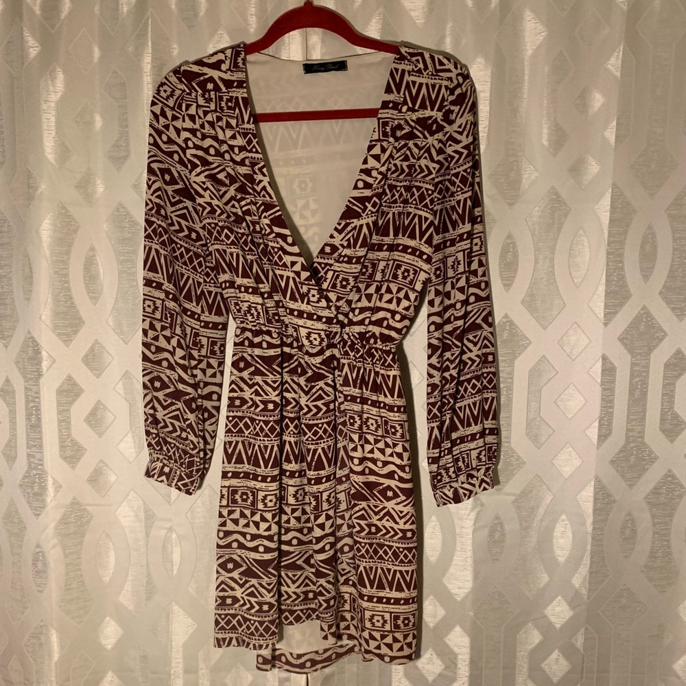 Honey Punch Purple/Cream Print Wrap Dress